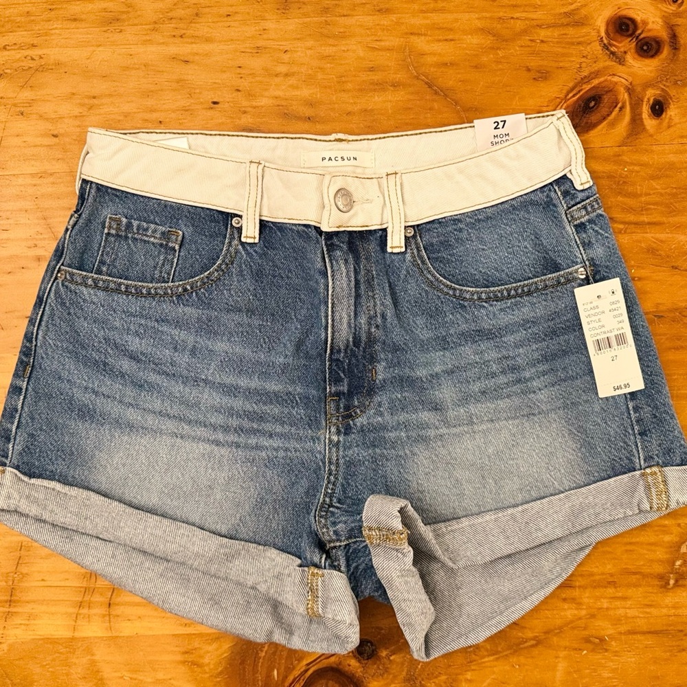 PacSun blue and white denim shorts